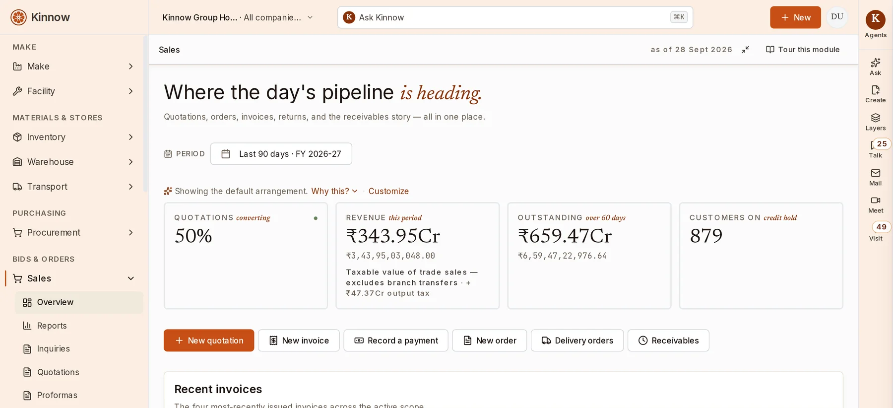 Quotes, revenue and unpaid invoices in one view.
